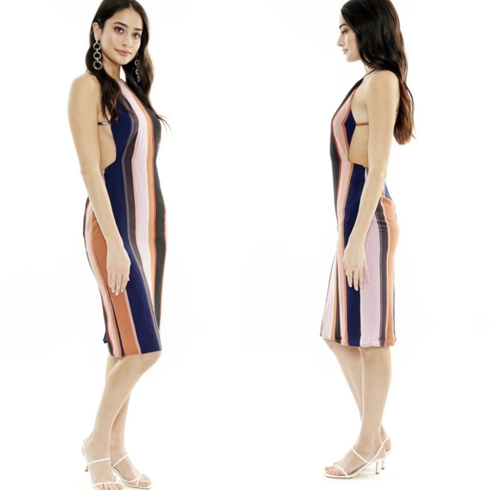 NWOT 4si3nna Medium Strappy Stripe Midi Dress